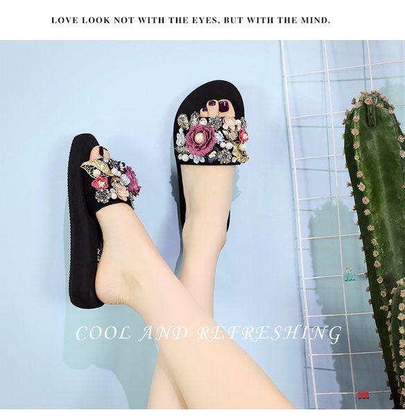 

ladies flip flops 2021 summer handmade slippers casual outdoor women fashion female footwear beach flat shoes, Black