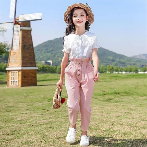 

girl outfits spring autumn teeager kid children girls clothes sets shirt pants 2 pieces 4 5 6 7 8, White