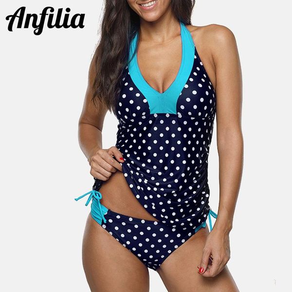 

two-piece suits anfilia women two-pieces tankini set colorblock swimwear polka dot swimsuit side bandages strapped bathing suit beachwear