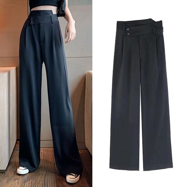 

women's pants & capris large size fat mm200 kg thick leg suit women straight high waist casual loose 300 drape wide 2021, Black;white