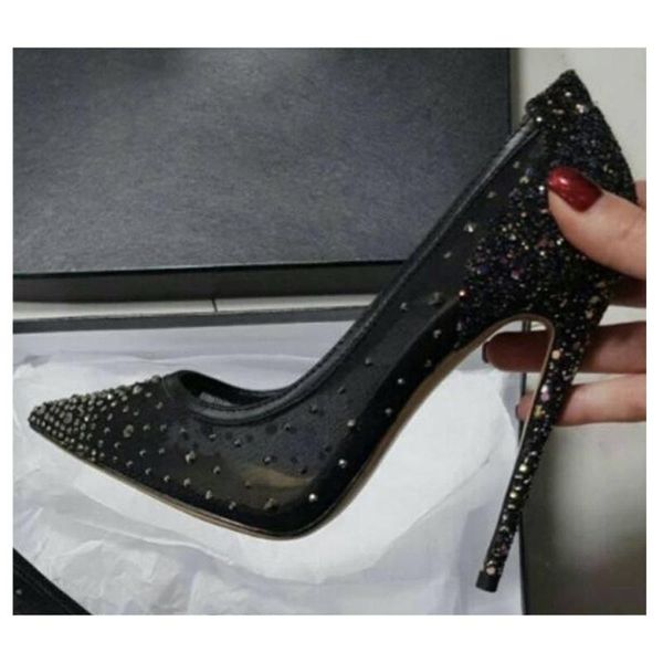 

dress shoes arden furtado 2021 summer fashion women's pointed toe stilettos heels elegant mesh pumps party wedding, Black