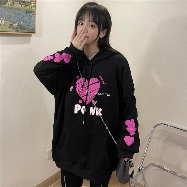 

women's hoodies & sweatshirts autumn and winter puff print hoodie coat, Black