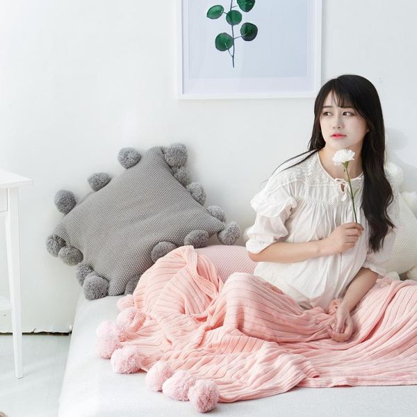 

blankets explosive summer knitted air conditioning blanket pear flower simplified ball nordic decorative ins
