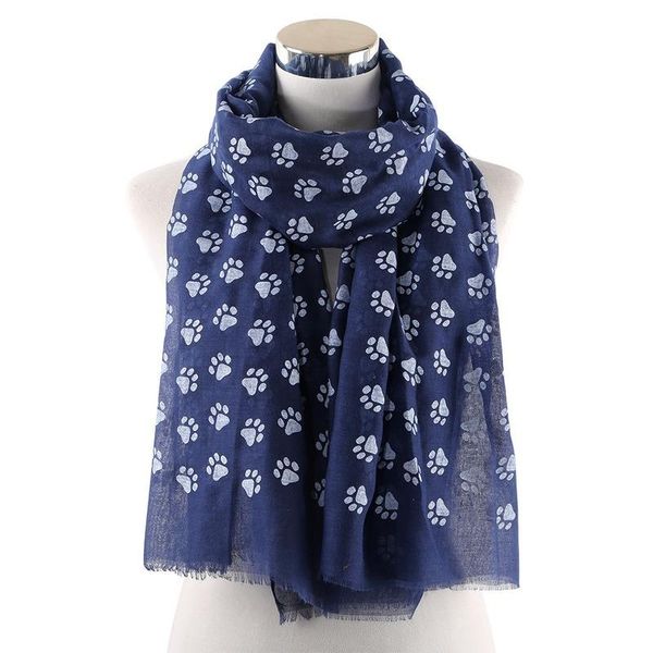 

scarves fashion cute dog scarf women footsteps printed shawl for lovers spring winter soft wrap souvenir gift 90x180cm, Blue;gray