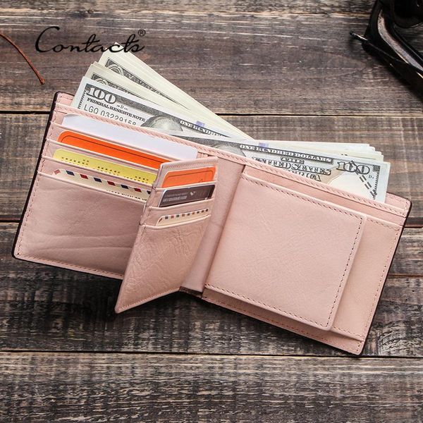 

contact's vintage short wallets genuine leather men wallet card holder small coin purses large capacity money bag, Red;black