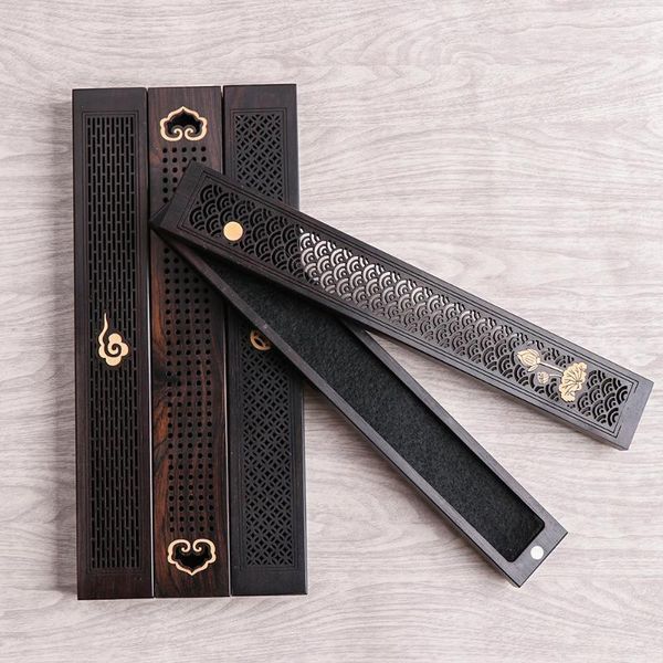 

fragrance lamps creative handmade wood incense stick holder hollow burner censer box with fireproof pad home ornament