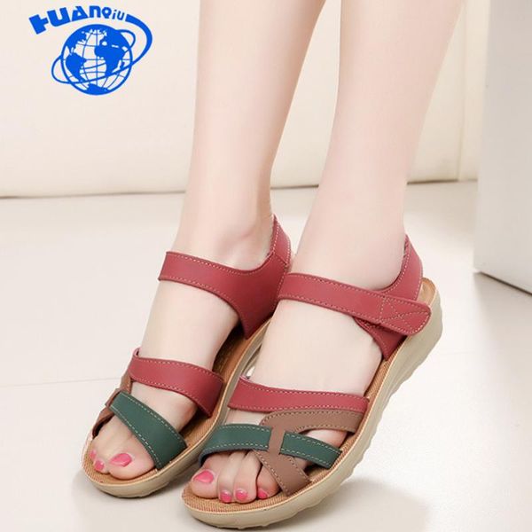 

mother sandals 2021 summer women shoes woman casual flats soft leather elderly hook sandalias mujer zll704, Black