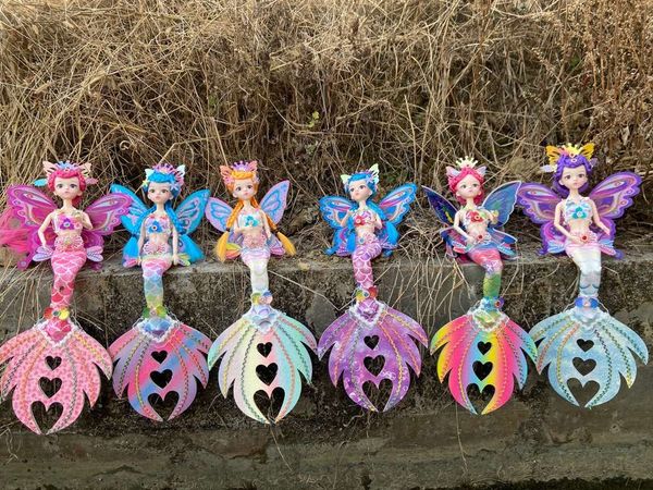 

year mermaid doll love tail hair children's gift stall night market handmade toys, Blue