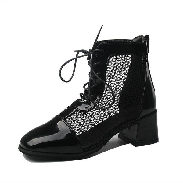 

dress shoes 2021 spring style with sandals female hollow net boots thick fashion lace women's roman women, Black
