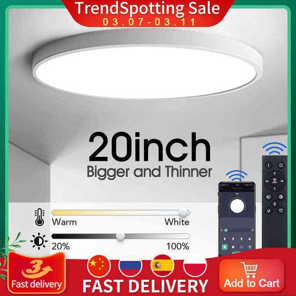Ультратонкий светодиодный потолочный свет Современный 20-дюймовый большой потолочный ламп для гостиной Яркость Dimmable AC85-265V Свет для комнаты W220307