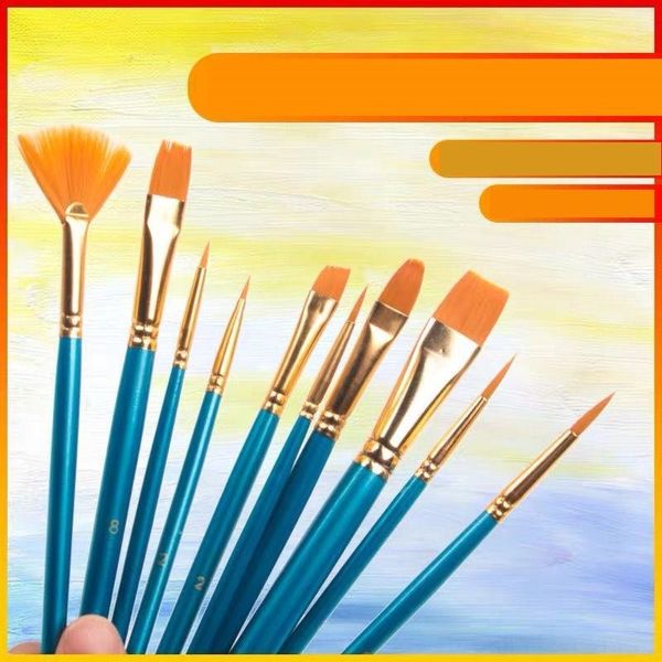 

7qa4 children's water gouache color water powder pen 10 oil paintbrush set art painting nylon paintbrush can be painting pens customize, Black;red