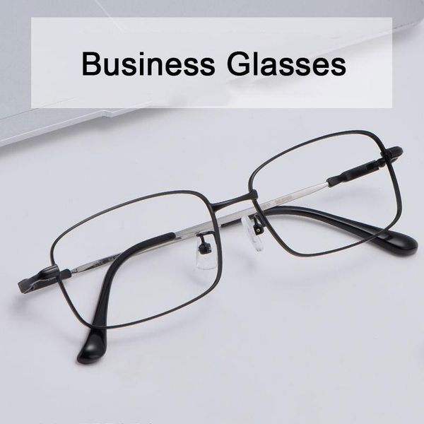 

ultralight alloy glasses frame for men business style with spring hinges full rim rectangle spectangles nearsighted eyewear fashion sunglass, Black
