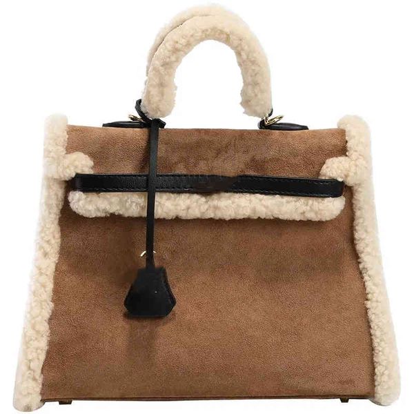 

new real lamb bag wool women large capacity one shoulder handbag