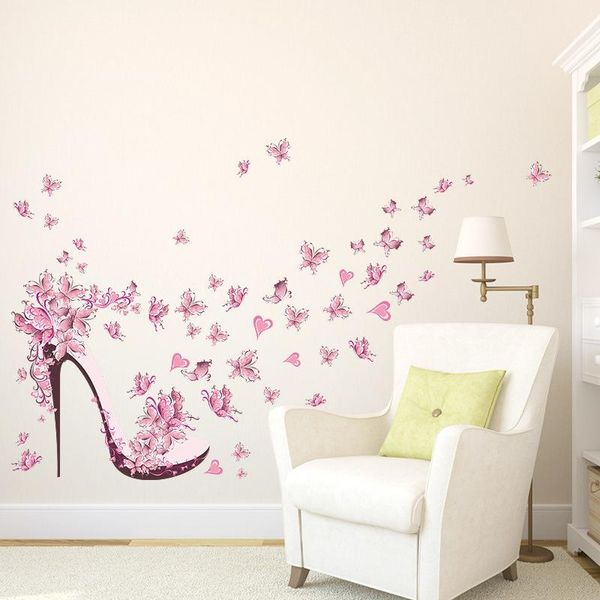 

wall stickers girl's room decoration pastes pink high heels butterfly bedroom children's home