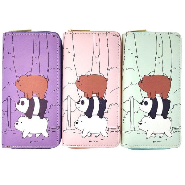 

wallets kandra triple bears family print vegan leather earrings for girls women trendy cartoon bear purse cards holder wholesale, Red;black