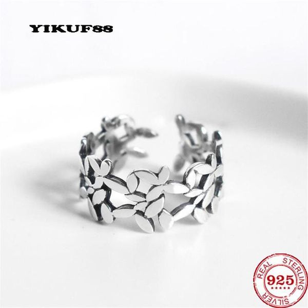 

cluster rings yikuf88 s925 sterling silver women ring vintage leaf women's open jewelry, Golden;silver