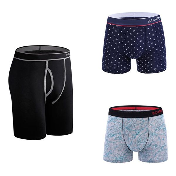 

underpants 3pcs cotton print boxers mens underwear brands man boxer shorts open long men's panties male family boxershorts, Black;white