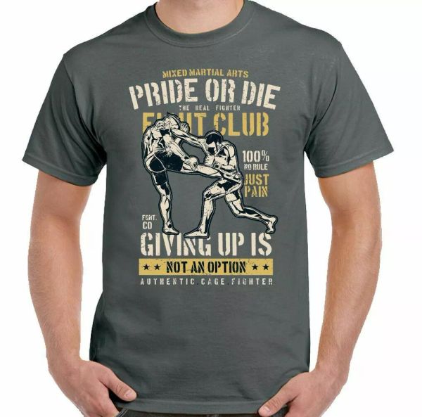 

MMA T-Shirt Mens Funny Training Top Boxing Muay Thai UFC Judo Pride or Die, White;black