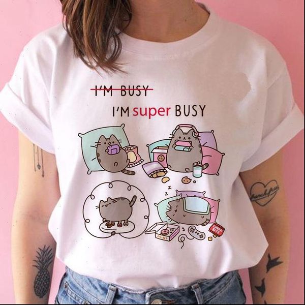 

cute women kid cat t shirt harajuku aesthetic tumblr grunge graphic casual cartoon tees streetwear korean style, White