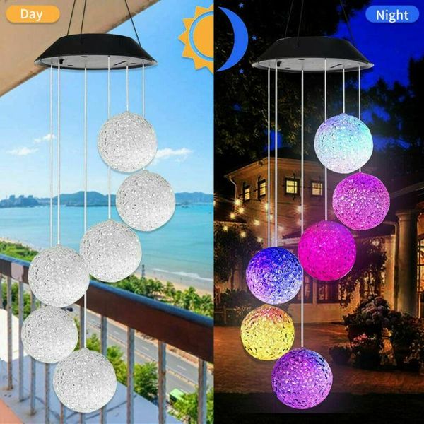 

solar lamps colorful led crystal ball wind chime lights waterproof color changing outdoor garden hanging home decoration party tools