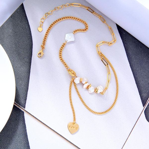 

pendant necklaces uer unique love heart for women baroque cultured pearl splicing link chains 2021 fashion jewelry, Silver