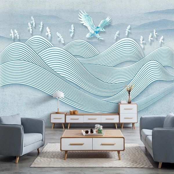 

wallpapers modern creative 3d stripe flying birds wallpaper living room tv study art home decor pvc self-adhesive waterproof wall stickers