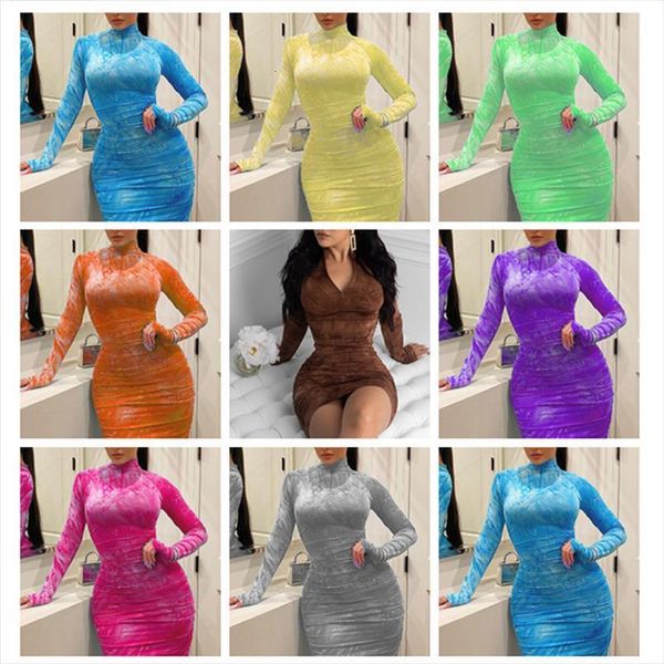

turtleneck long sleeve fashion womens dresses spandex stretchy fitted bodycon club tie dye printing plus size dress, Black;gray