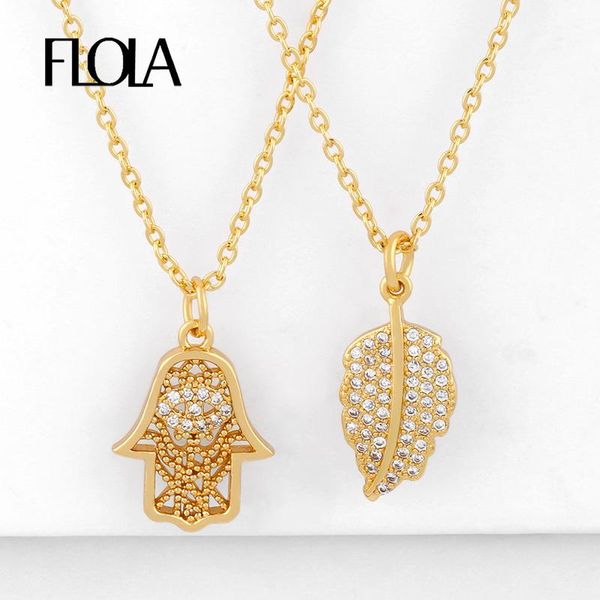 

fatima hand necklaces for women crystal pave long chain leaf pendant necklace cubic zirconia gold filled jewelry nkeq32, Silver