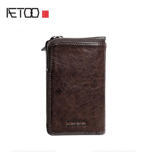 

wallets aetoo men's short leather wallet, youth trend cowhide simple retro hand-zipmen wallet, Red;black