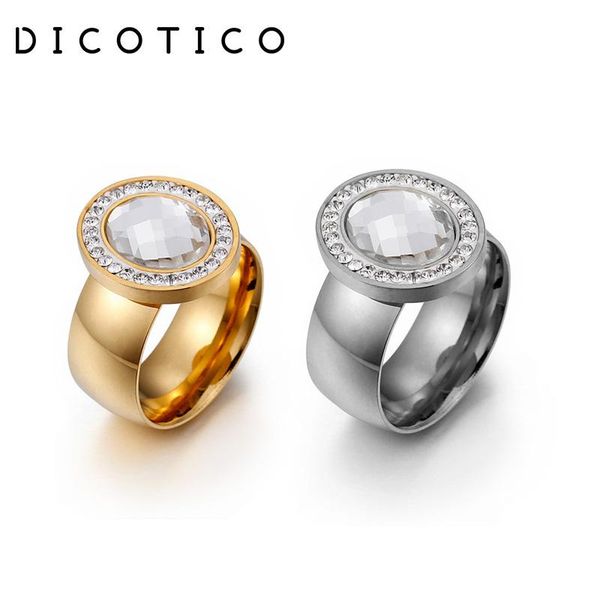 

wedding rings dicotico stainless steel dubai gold for women full zircon big finger party engagement jewelry, Slivery;golden