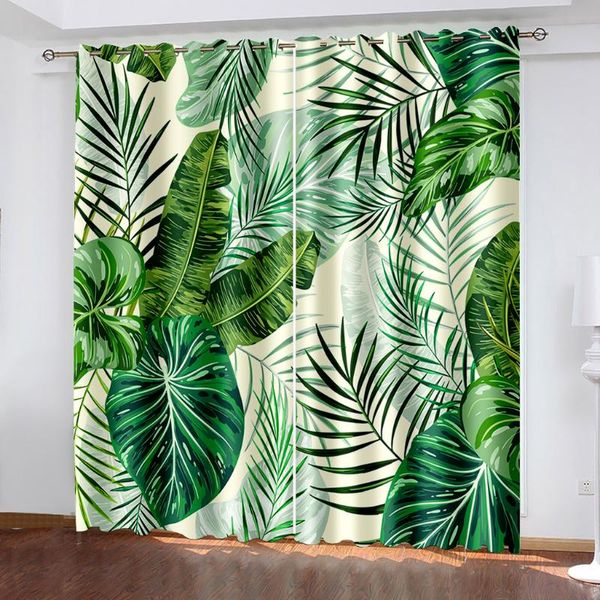

curtain & drapes 3d printing blockout polyester abstract oil painting green leaves modern home decoration living room curtains