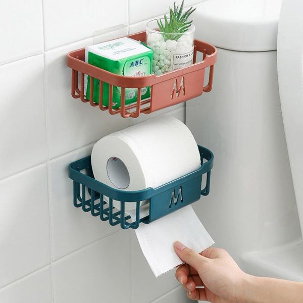 

toilet paper holders bathroom wall-mounted towel rack multi-function roll shelf storage basket