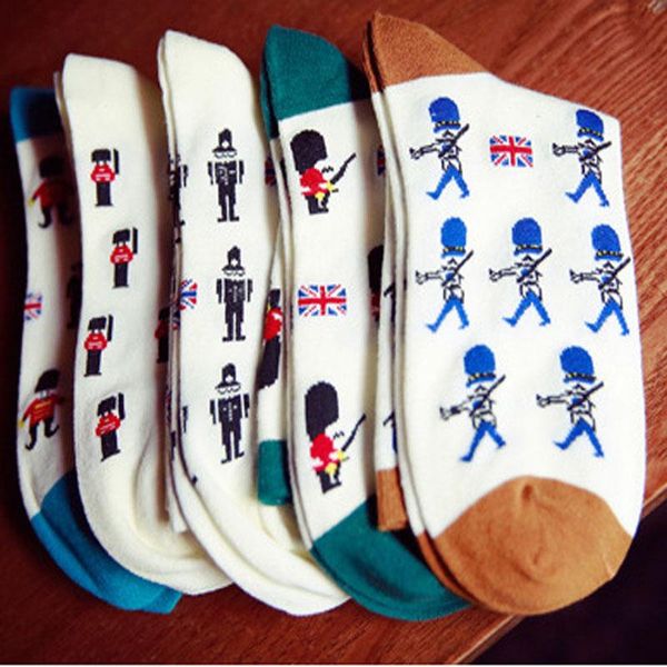 

men's socks men hip hop tideway personality brave soldier design patchwork novelty cotton colorful sokken calcetines hombre divertidos, Black