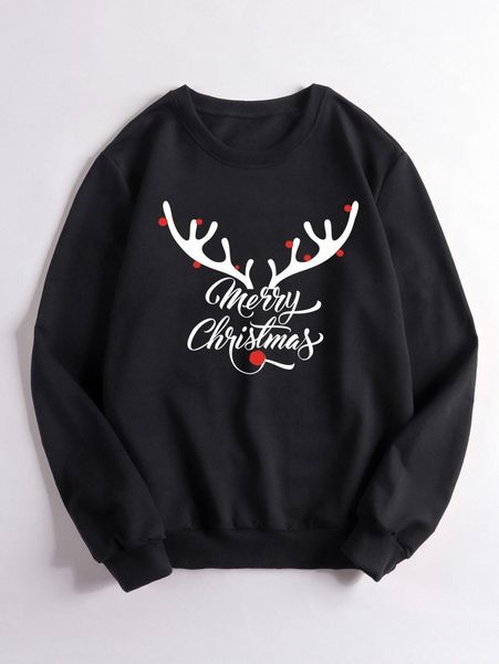 

men 1pc christmas elk & slogan graphic pullover t39w#, Black