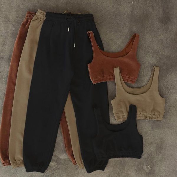 

women's pants & capris 2021 umbilical waistcoat and tie-up trousers summer casual two-piece suit sports wear fashion, Black;white