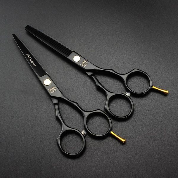 

5.5-inch black leopard hair scissors, bangs, teeth scissors and thin salon bun maker, Brown