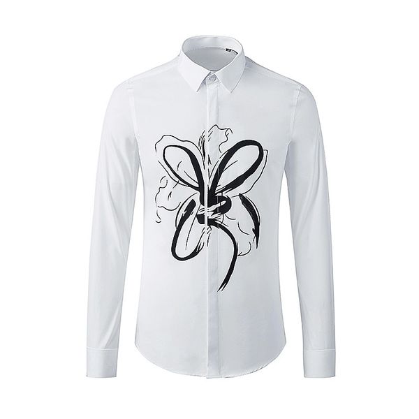 

business shirt deluxe and 2021ss show abstract lotus contraposition water jet printing long sleeve men's casual top, White;black