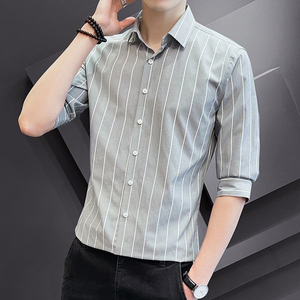 

men's summer shirt 2021 new youth business casual fashion slim stripe quarter sleeve, White;black