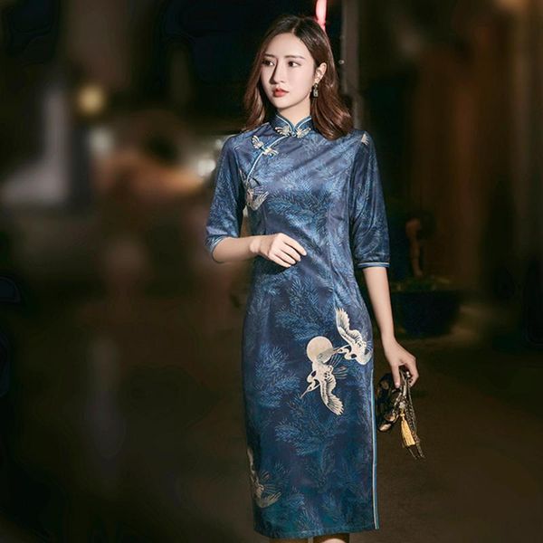 

ethnic clothing chinese traditional vintage velour women cheongsam elegant half sleeve short qipao classic mandarin collar dress big size 3x, Red
