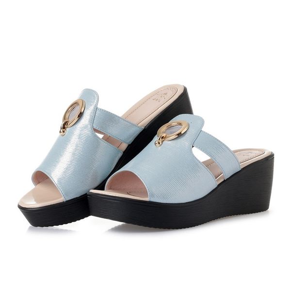 

beyaromen slippers on the platform summer genuine sandals women fashion wedge shoes 1rts, Black