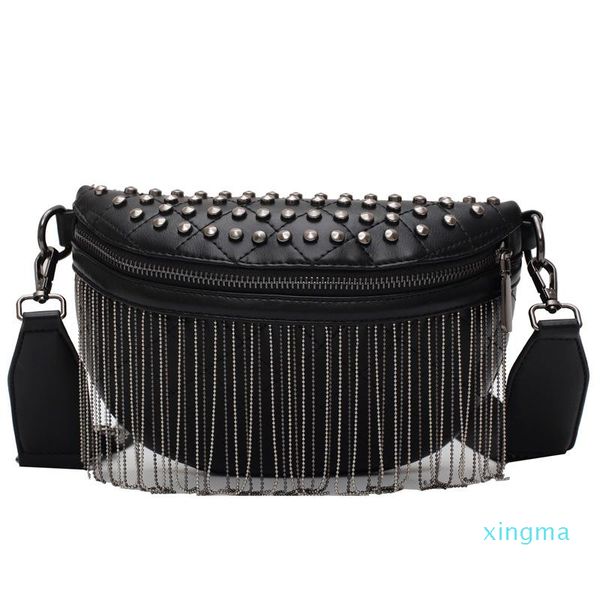 

waist bags women punk rivet tassel cool fanny pack leather chest belt crossbody shoulder phone money bum hip purse1
