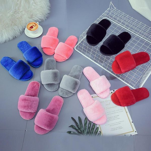 

autumn and winter classic pure color plush slippers women's home indoor outdoor1, Black