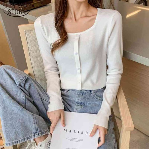 

all-match single-breasted slim long sleeve sweater women autumn and winter square collar knitted solid pullover 10986 210508, White;black