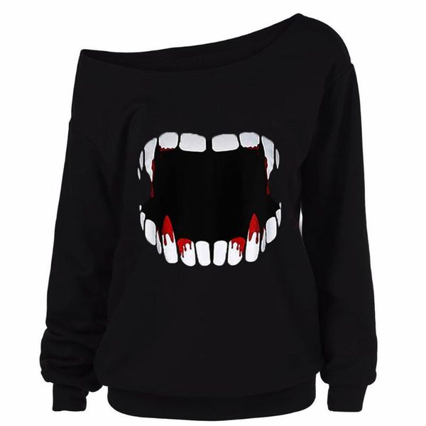 

autumn winter halloween clothes for women long sleeve relaxed casual black slant neck t-shirt women's, White