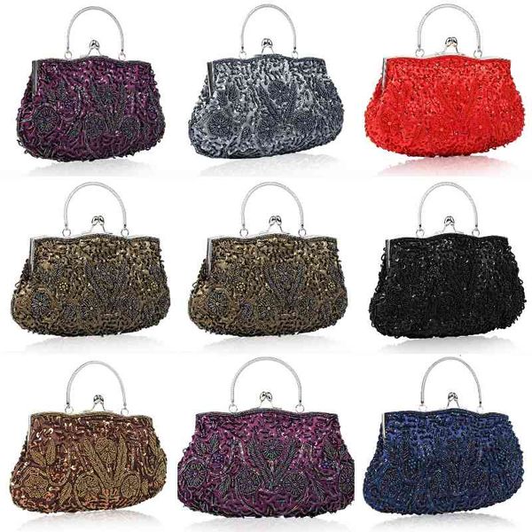 

evening bags european and american retro style classic hand bag silk satin embroidered beads handmade boutique women's queuings multi-c