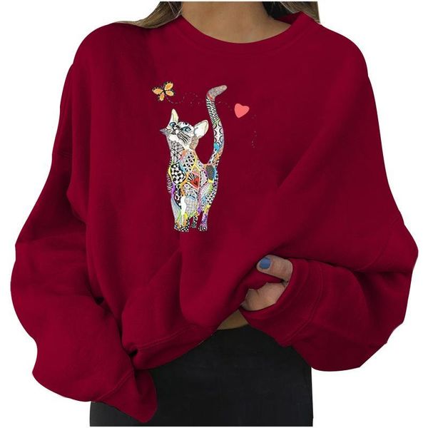 

women's & women cartoon hoodies cat printed sweatshirts winter autumn long sleeve animal o-neck casual pullover for female 2021 #t2g, Black