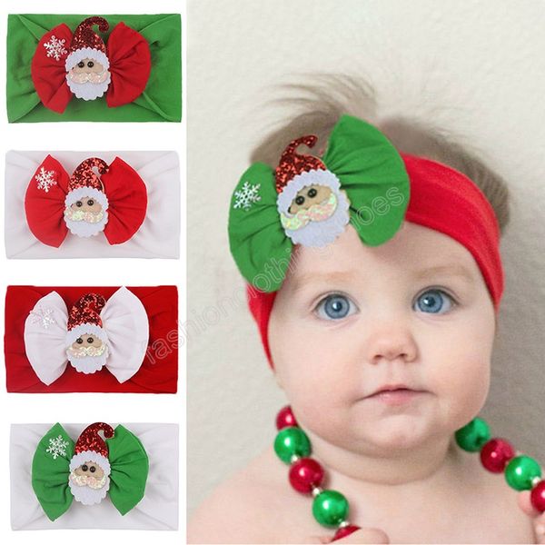 

christmas style kids hairbands bow-knot turban headwear santa claus festival party decorations headband hair accessories, Slivery;white
