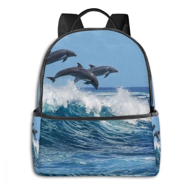 

backpack fashion girl college school bag casual women dolphin wave book packbag for teenage travel shoulder