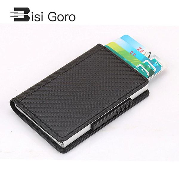 

card holders bisi goro metal holder carbon id men and women anti rfid protection multi-function wallet, Brown;gray