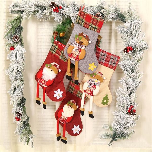 

christmas decorations 1 pcs stockings socks with snow printing xmas candy gift bag fireplace tree decoration year